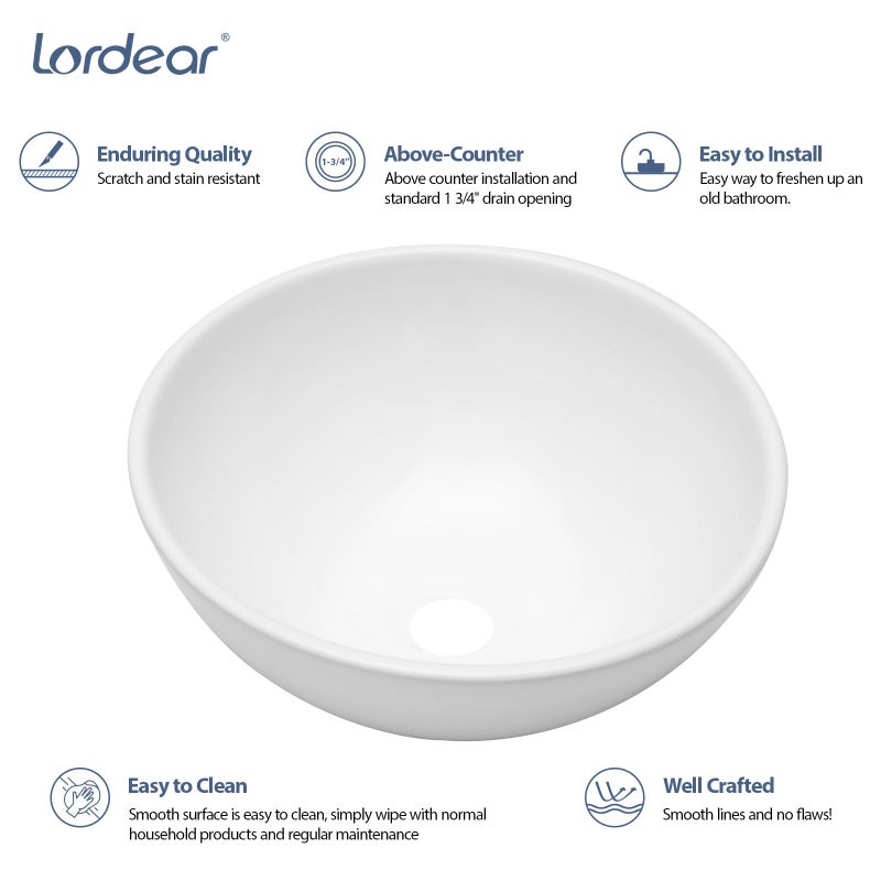 Lordear 13x13 Small Round Bathroom Vessel Sink Modern White Above Counter White Porcelain Ceramic Vessel Sink Art Basin Vanity Bowl Sinks - Image 5